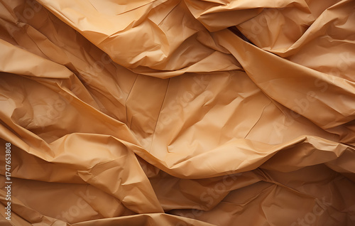 Capturing the organic folds and subtle textures of a crumpled piece of brown kraft paper, ideal for adding a touch of rustic charm to any design or project.