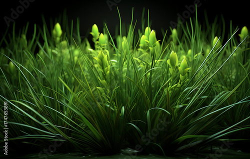 vibrant display of lush green grass, meticulously captured, evoking feelings of freshness, and serenity