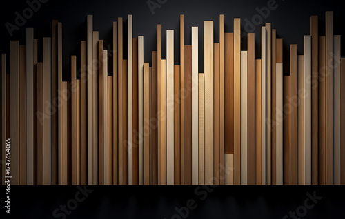 captivating display of precisely aligned wooden planks forms a seamless, textured surface, creating a visual symphony of shadows and light.