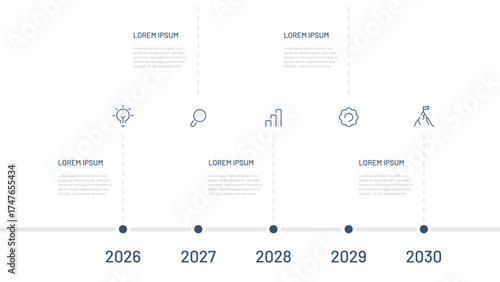 Timeline infographics with editable icons. Modern infographics with steps over the years