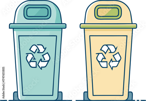 Recycling Bins in Vector Style with the Symbol of Recycle