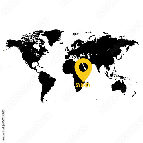 World map with location pinpointing sydney australia displaying global destination concept