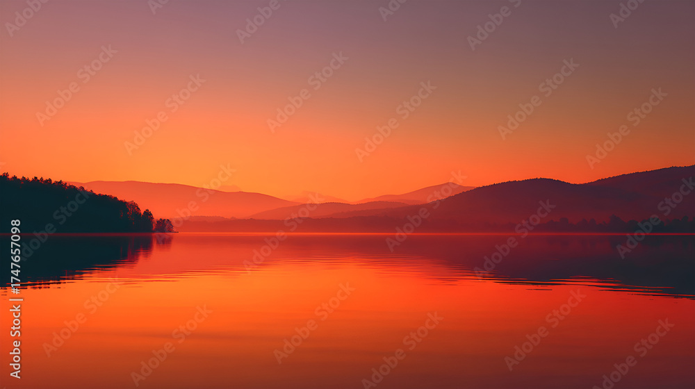 Fototapeta premium Minimalist style commercial photos of sunset, lake and mountain scenery 