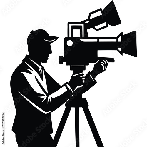 cameraman doing work on white background