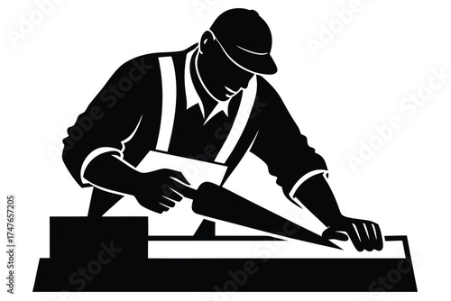 carpenter doing work on white background