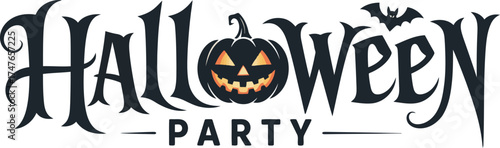 Spooky halloween party text with jack o lantern and bat