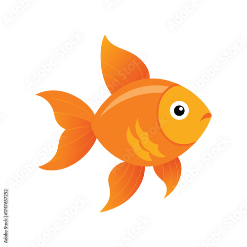 Cute cartoon orange goldfish swimming with fins and tail spread out