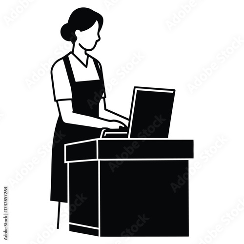 cashier doing work on white background