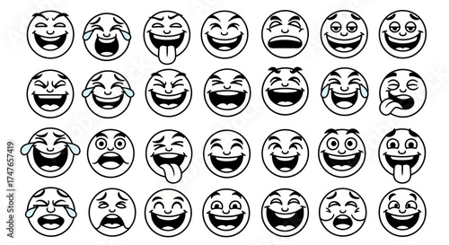 Diverse expressions of amusement, representing a collection of laugh emotion icons and various moods