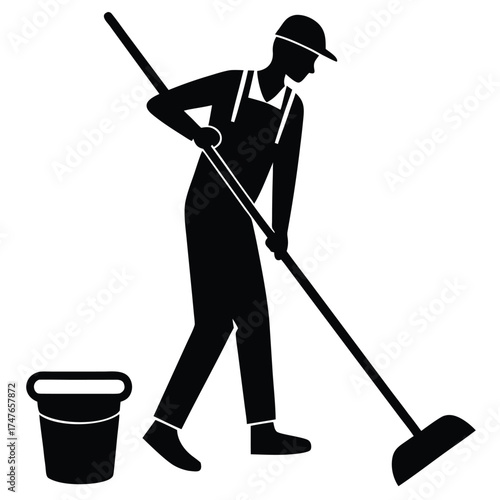 cleaner doing work on white background