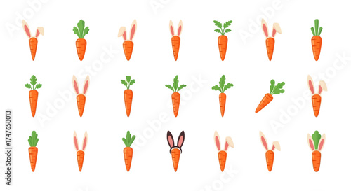 Playful carrot character illustrations in a seamless pattern, perfect for easter themed designs
