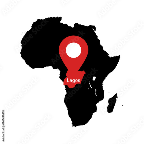 Conceptual map visualization of Lagos Nigeria highlighting its location within the continent of