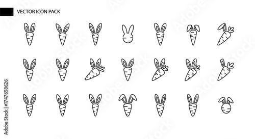 Bunny ears and carrots vector icon set, springtime icons for easter celebrations and festive designs