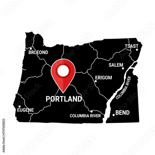 Detailed Oregon State Map with Prominent Cities and Geographic Pin Locator Accentuation