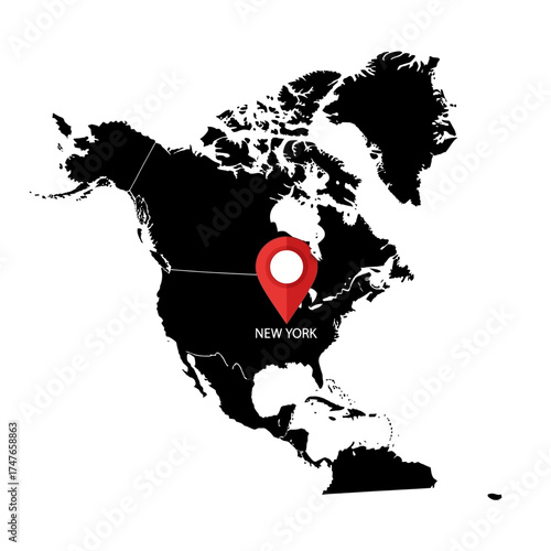 Graphical depiction showcasing the cartography of the North American continent including New York