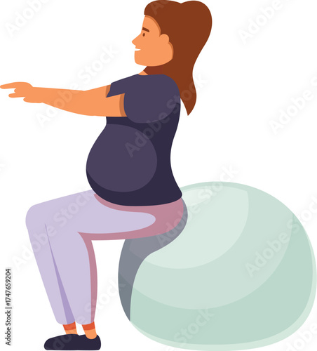 Pregnant woman practicing fitness exercises on a fitness ball, promoting a healthy and active pregnancy