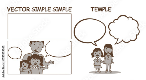Cartoon family template featuring speech bubbles for conversations and storytelling potential