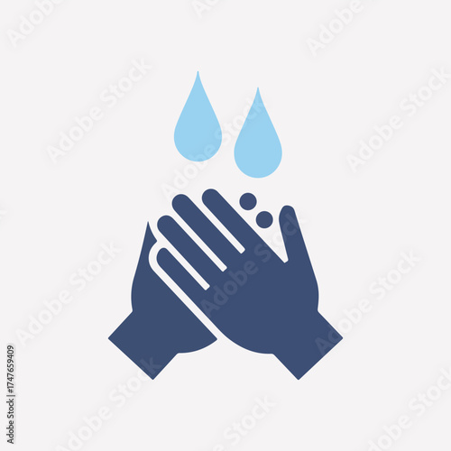 sanitization and cleaning routine hands under water drops medical and health care flat vector symbol.