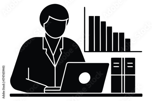 data analyst doing work on white background