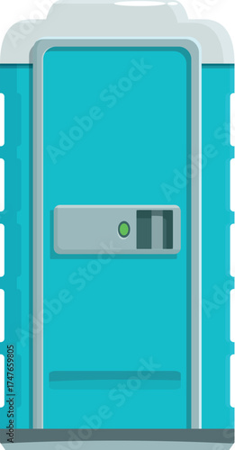 Plastic portable toilet with occupied light showing green, indicating availability for use