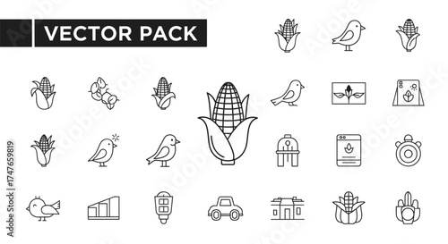 Linear farm life elements showcases vector pack of agriculture related icons
