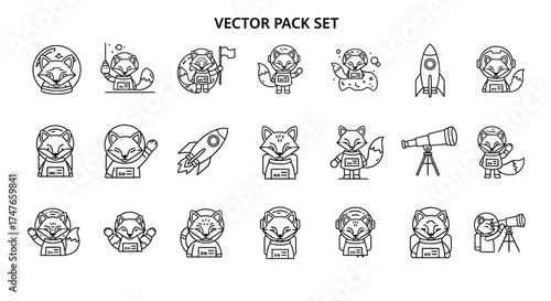 Foxes embark on interstellar adventures with this captivating vector pack set collection