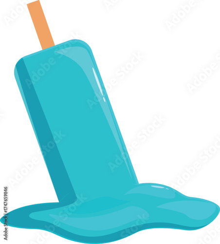 Refreshing blue popsicle melting on a hot summer day, creating a sweet puddle