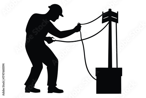 electrician doing work on white background