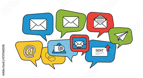Colorful speech bubbles communication symbols representing email and sending messages