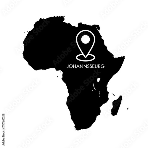 Africa map with Johannesburg location icon highlighting tourism or business destination continent