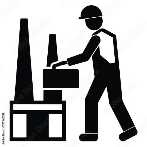 factory worker doing work on white background