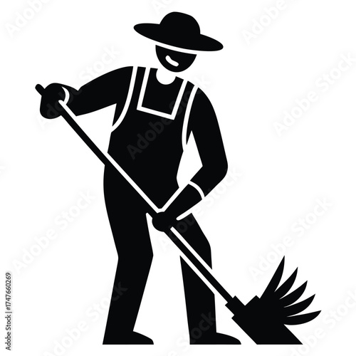 farmer doing his job vector icon on white backgrou