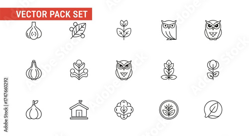 Minimalist vector icon pack featuring organic and natural elements for various design applications