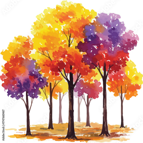 Vibrant autumn trees with colorful foliage in a natural forest scene