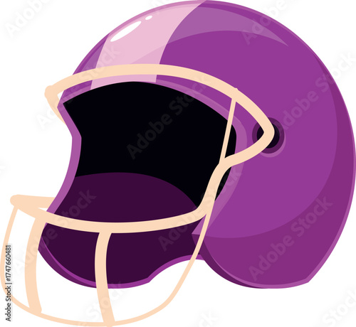 Purple american football helmet ensuring player safety with its robust design and faceguard
