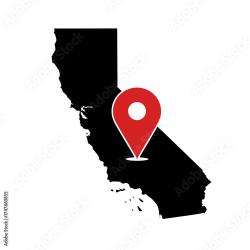 California state map with location pointer icon symbolizing precise destinations
