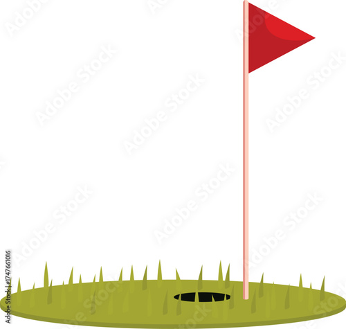Golf course putting green with flag and hole indicating successful putt and achievement in golf game