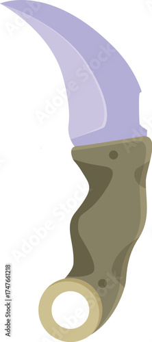 Karambit knife featuring a curved blade with a distinct upward pointing tip and a wooden handle, suitable for martial arts or combat scenarios