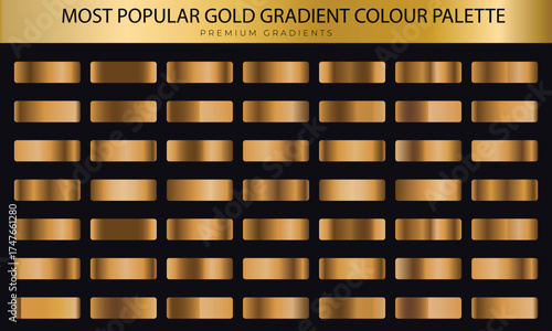 Golden gradients set. Metallic gold gradients. Elegant gold gradients collection.	