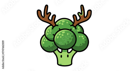 Cartoon Broccoli with Antlers: A Whimsical Fusion of Food and Festive Cheer