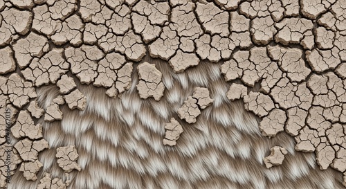 Parched, cracked earth peels back to reveal a soft, textured surface, symbolizing environmental fragility, ecological transformation, and nature's delicate resilience