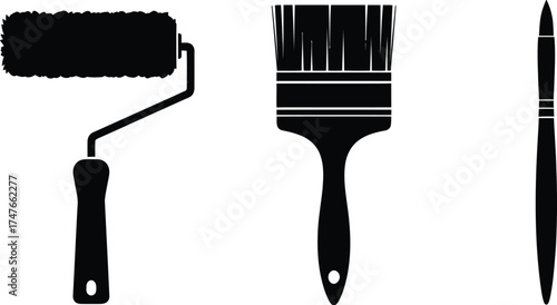 Paint roller, brush and thin brush painting tools for renovation and decoration work