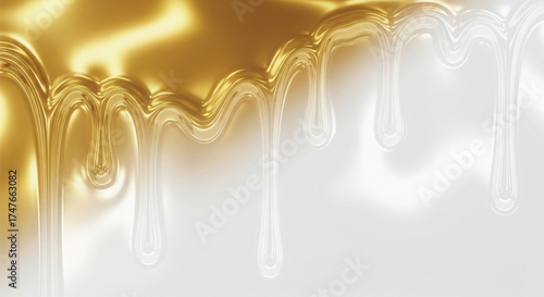 Golden liquid drips abstract background with flowing paint luxury design element