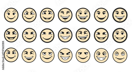 A collection of assorted emoji faces displaying a wide range of emotions and expressions