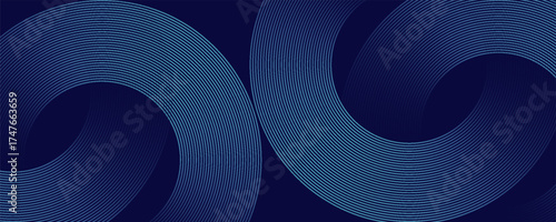 Modern abstract blue background with glowing geometric circular line patterns and shiny gradient effects for digital covers, banners, brochures, presentations, n futuristic technology design templates