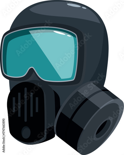 Gas mask with respirator and panoramic lenses providing protection