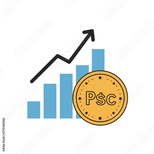 Financial growth chart with currency symbol indicating profit and investment success.