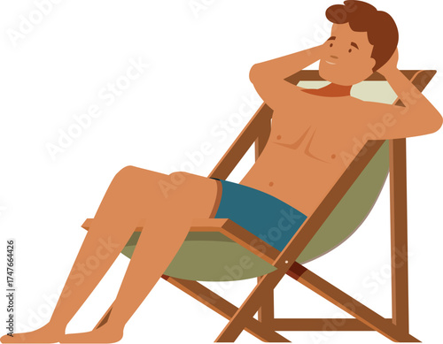 Young man relaxing on beach chair enjoying summer vacation