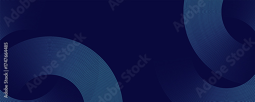 Modern abstract blue background with glowing geometric circular line patterns and shiny gradient effects for digital covers, banners, brochures, presentations, n futuristic technology design templates