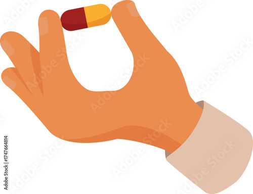 Doctor showing a red and yellow pill between fingers, healthcare and medicine concept